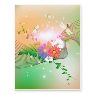 Awesome flowers and dragonflies temporary tattoos