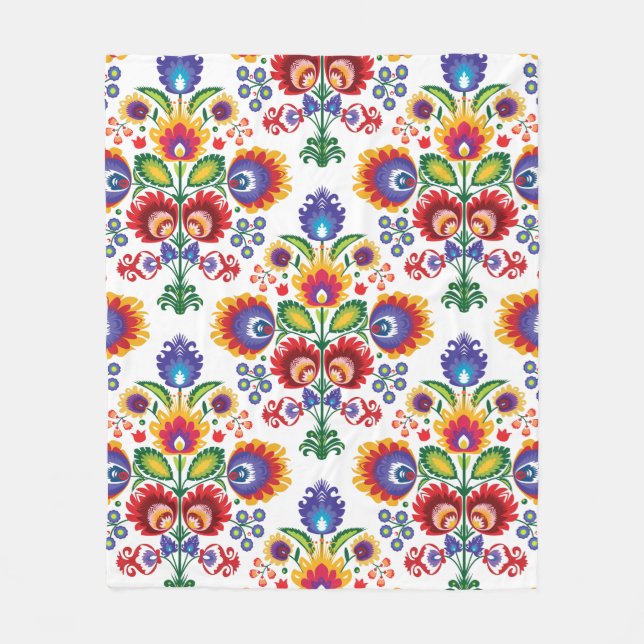 🧡 😍 Awesome folk composition on white Fleece Blanket (Front)