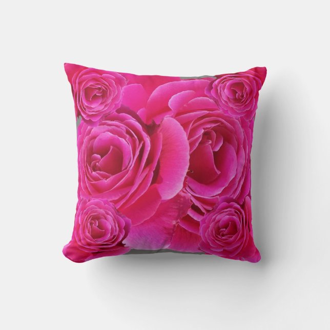 AWESOME FUCHSIA PINK ROSES  PATTERN THROW PILLOW (Front)