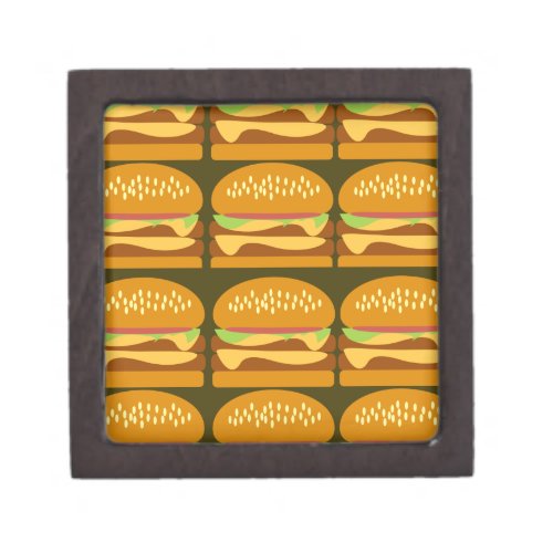 Awesome Fun Cheeseburger Cartoon Pattern Design Keepsake Box