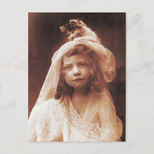 Awesome Funny Antique Cat Girl Photo Postcard