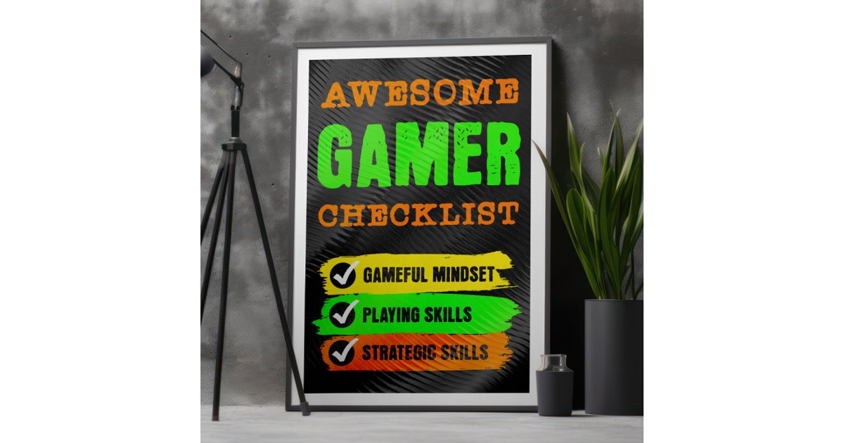 Awesome Gamer Checklist Gaming Poster | Zazzle