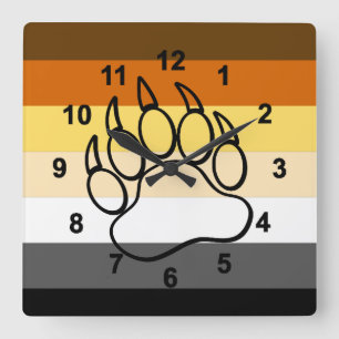 Awesome Gay Bear Pride Flag Bear Paw Square Wall Clock