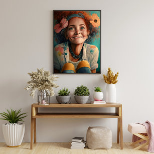 Awesome Girl with Flower Hair Wall Art Poster 
