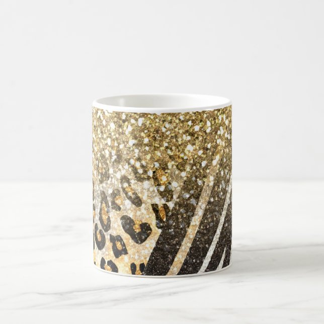 Awesome girly trendy gold leopard and zebra print coffee mug (Center)