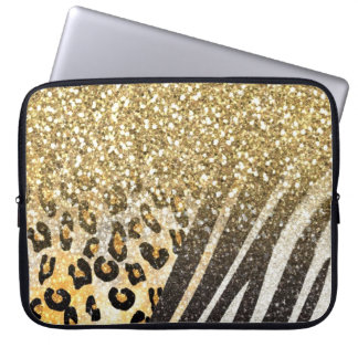 Awesome girly trendy gold leopard and zebra print laptop sleeve