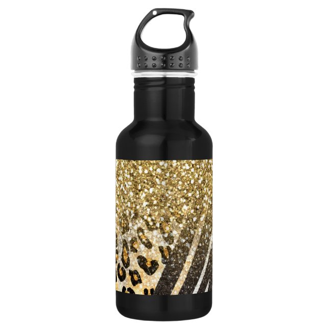 Awesome girly trendy gold leopard and zebra print stainless steel water bottle (Front)