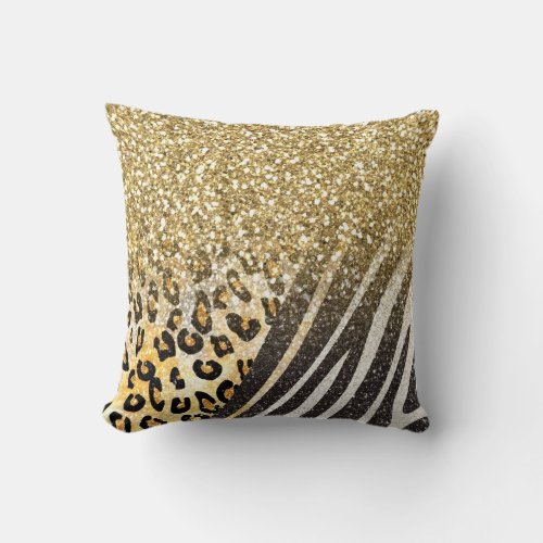 Awesome girly trendy gold leopard and zebra print throw pillow