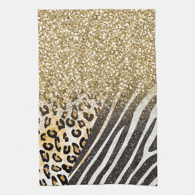 Awesome girly trendy gold leopard and zebra print towel (Vertical)