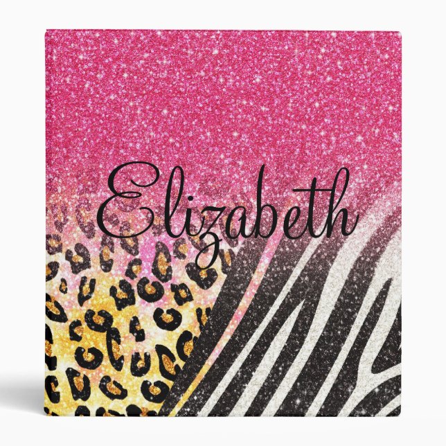Awesome girly trendy leopard print, zebra stripes 3 ring binder (Front)