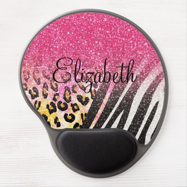 Awesome girly trendy leopard print, zebra stripes gel mouse pad (Front)