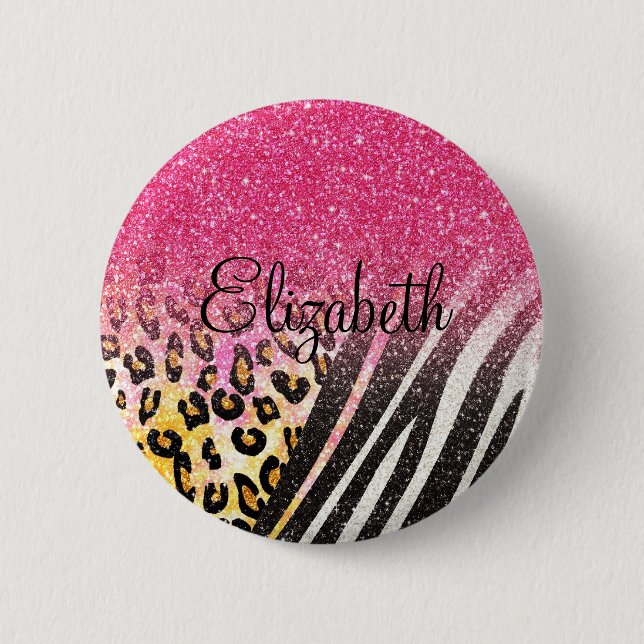Awesome girly trendy leopard print, zebra stripes pinback button (Front)