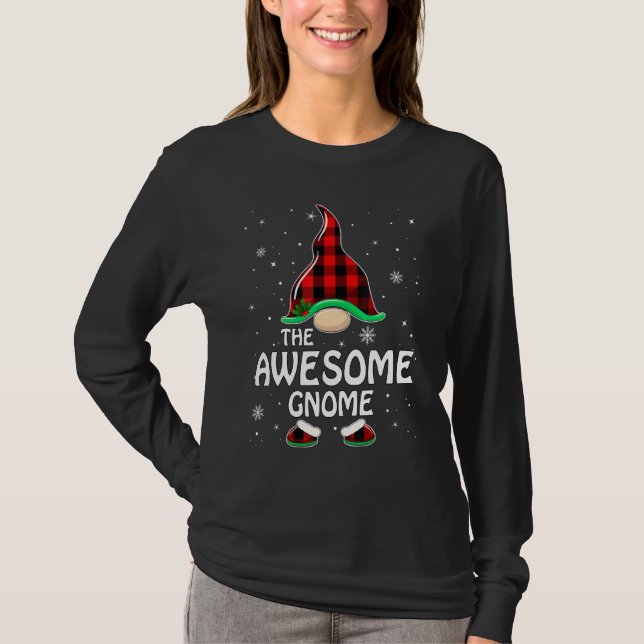 Awesome Gnome Buffalo Plaid Matching Family Christ T-Shirt (Front)