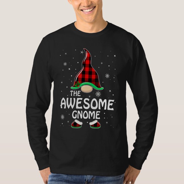Awesome Gnome Buffalo Plaid Matching Family Christ T-Shirt (Front)