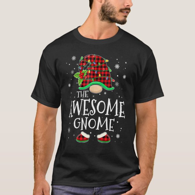Awesome Gnome Red Plaid Matching Family Christmas  T-Shirt (Front)