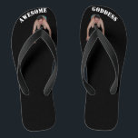 Awesome Goddess Flip Flops (guy between toes)<br><div class="desc">WIDE STRAPS - You're an Awesome Goddess,  and deserve to have a little man worshipping the ground you walk on... well... the flip flop you walk on anyway.  Have fun! Be empowered! Donates to cancer research!</div>