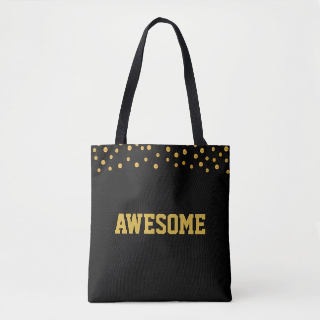 Awesome Golden Confetti on Black Tote Bag (Front)