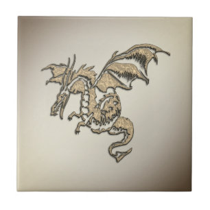 Awesome Golden Dragon Ceramic Tile
