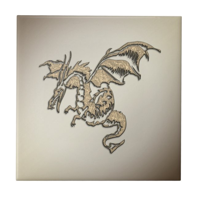 Awesome Golden Dragon Ceramic Tile (Front)