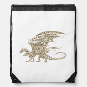 Awesome Golden Mosaic Dragon Drawstring Bag