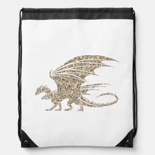 Awesome Golden Mosaic Dragon  Drawstring Bag