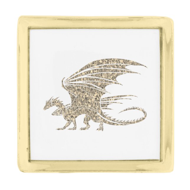Awesome Golden Mosaic Dragon Gold Finish Lapel Pin (Front)