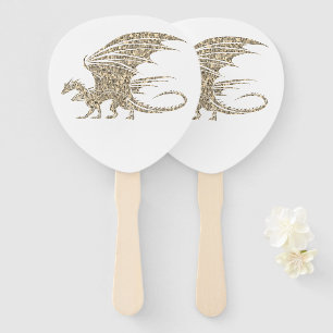 Awesome Golden  Mosaic Dragon Hand Fan