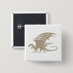 Awesome Golden  Mosaic Dragon on white Button