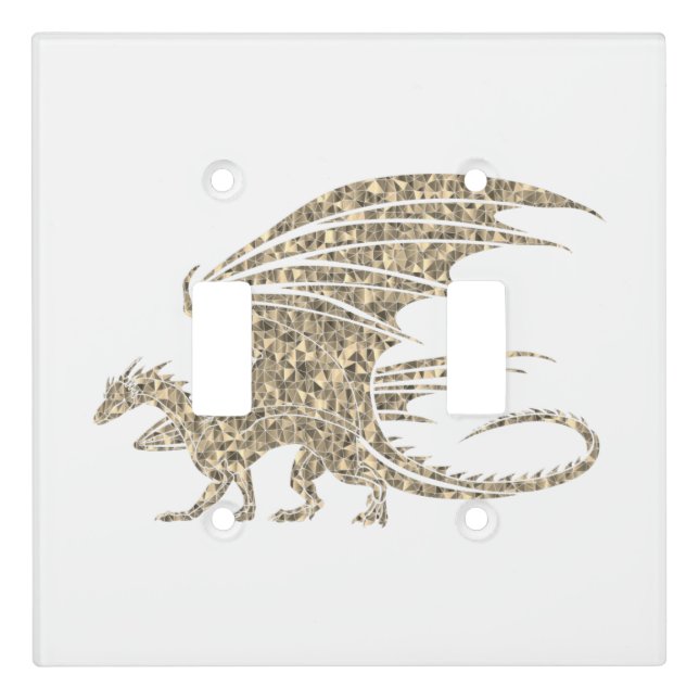 Awesome Golden Mosaic Dragon on White Light Switch Cover (Front)