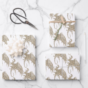 Awesome Golden Mosaic Dragon Wrapping Paper Sheets