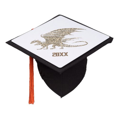 Awesome Golden Mosaic Dragon Year Graduation Cap Topper