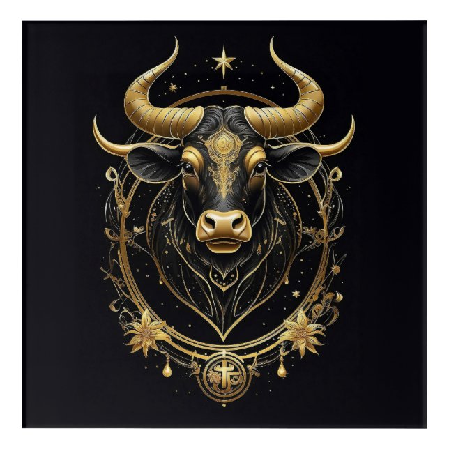 Awesome Golden Taurus Zodiac Symbol Acrylic Print (Front)