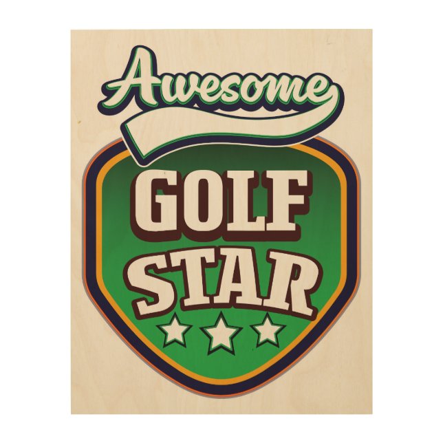 Awesome Golf Star  Wood Wall Art (Front)
