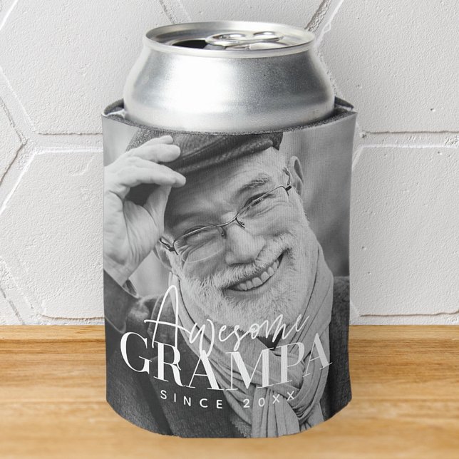 Awesome Grampa Since 20XX Simple Elegant Photo Can Cooler (Creator Uploaded)