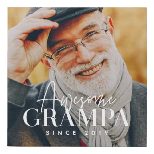 Awesome Grampa Since 20XX Simple Elegant Photo Faux Canvas Print