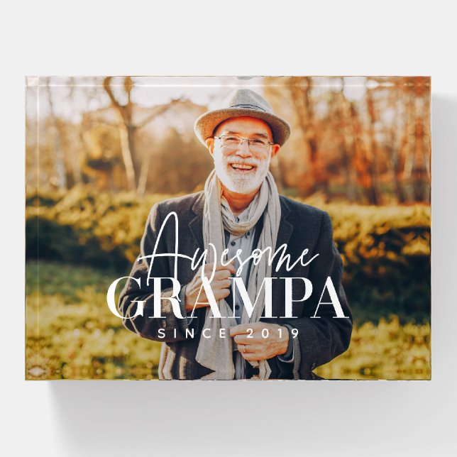 Awesome Grampa Since 20XX Simple Elegant Photo Paperweight (Front)