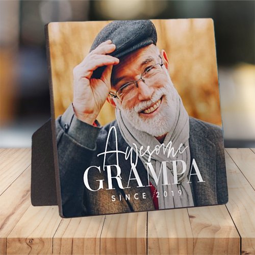 Awesome Grampa Since 20XX Simple Elegant Photo Plaque