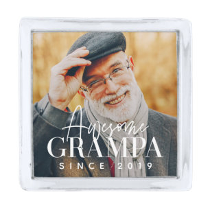 Awesome Grampa Since 20XX Simple Elegant Photo Silver Finish Lapel Pin