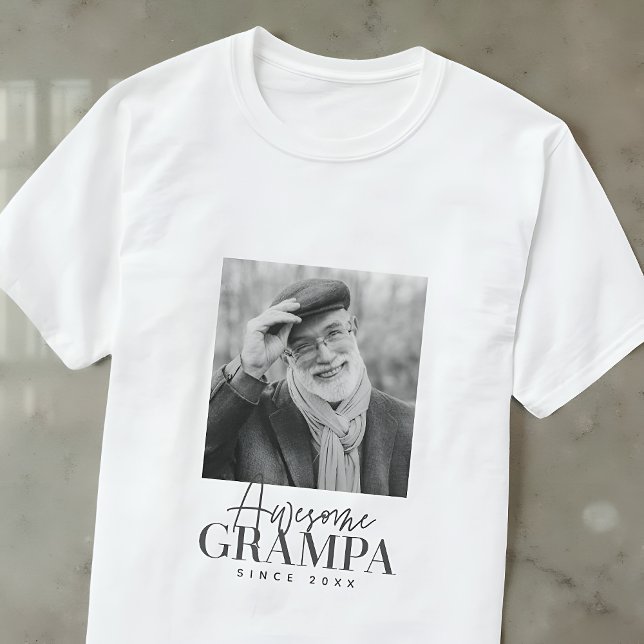Awesome Grampa Since 20XX Simple Elegant Photo T-Shirt (Creator Uploaded)