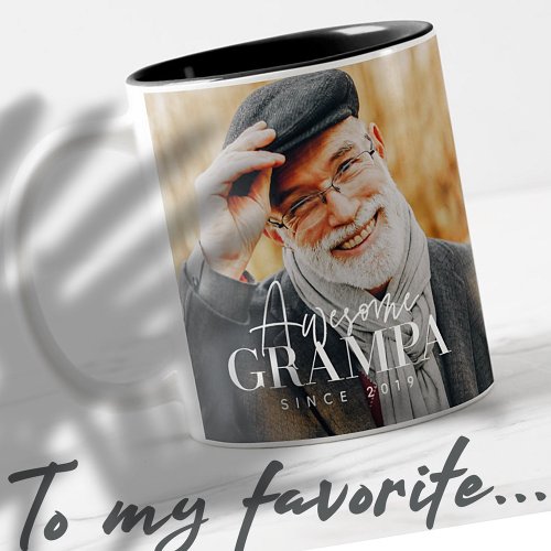 Awesome Grampa Since 20XX Simple Elegant Photo Two_Tone Coffee Mug