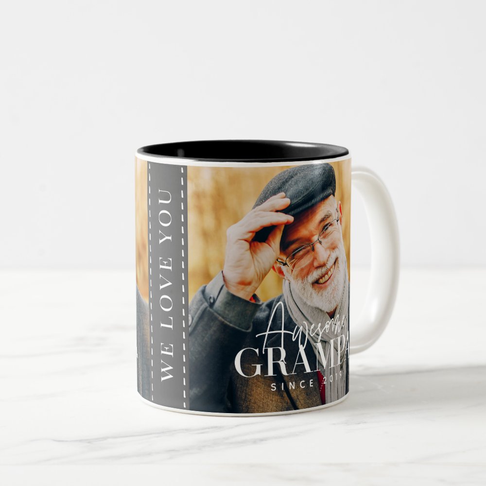 Discover Awesome Grampa Since 20XX Simple Elegant Photo Two-Tone Coffee Mug