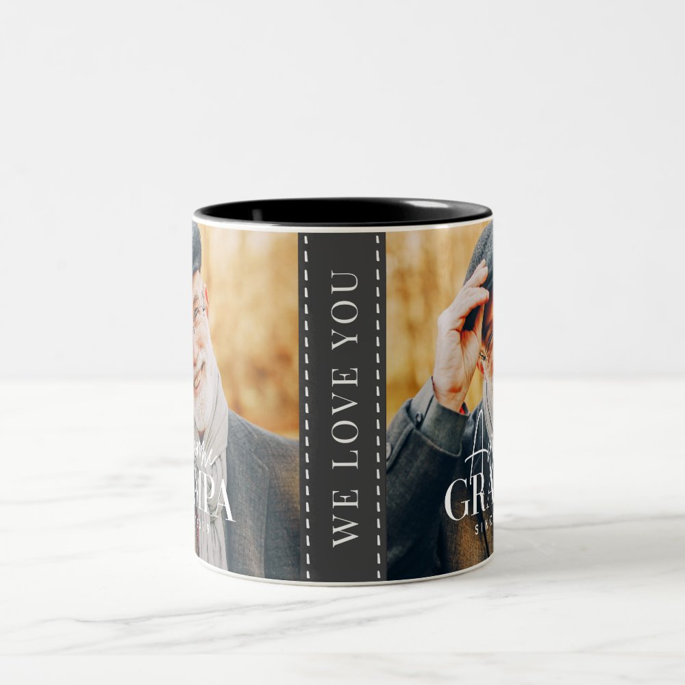 Discover Awesome Grampa Since 20XX Simple Elegant Photo Two-Tone Coffee Mug