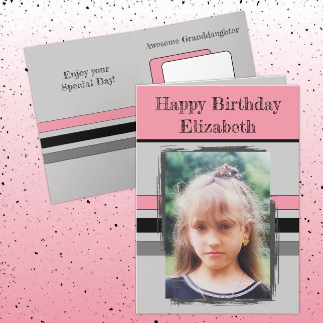 Awesome Granddaughter add photo grey birthday Card (Creator Uploaded)
