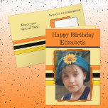 Awesome Granddaughter add photo orange birthday Card<br><div class="desc">For an awesome Granddaughter birthday greeting card.
This card is sure to put a smile on her face and make her feel special.
just add your personalized message inside and replace the photo with your own.
Color scheme is orange and yellow.</div>