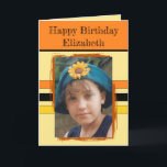 Awesome Granddaughter add photo orange birthday Card<br><div class="desc">For an awesome Granddaughter birthday greeting card.
This card is sure to put a smile on her face and make her feel special.
just add your personalized message inside and replace the photo with your own.
Color scheme is orange and yellow.</div>