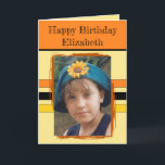 Awesome Granddaughter add photo orange birthday Card<br><div class="desc">For an awesome Granddaughter birthday greeting card.
This card is sure to put a smile on her face and make her feel special.
just add your personalized message inside and replace the photo with your own.
Color scheme is orange and yellow.</div>