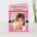 Awesome Granddaughter add photo pink birthday Card<br><div class="desc">For an awesome Granddaughter birthday greeting card.
This card is sure to put a smile on her face and make her feel special.
just add your personalized message inside and replace the photo with your own.
Color scheme is pink,  blue and green.</div>