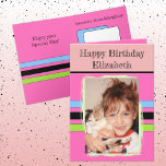Awesome Granddaughter add photo pink birthday Card<br><div class="desc">For an awesome Granddaughter birthday greeting card.
This card is sure to put a smile on her face and make her feel special.
just add your personalized message inside and replace the photo with your own.
Color scheme is pink,  blue and green.</div>