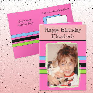 Awesome Granddaughter add photo pink birthday Card