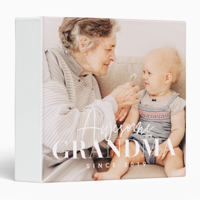 Awesome Grandma Since 20XX Simple Elegant Photo 3 Ring Binder (Front/Spine)